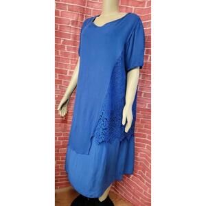 GRACILA Blue Crochet Details 3XL Women's Tunic Tank Dress #00